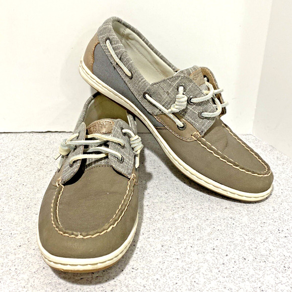 Sperry Top Siders Deck Shoes Ladies US 10M Casual Slip On Flats Leather Canvas - Picture 1 of 9